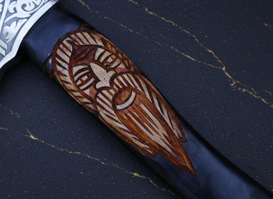 Handmade Viking Style Tomahawk Axe with Etched Carbon Steel Blade & Ash Handle - 4