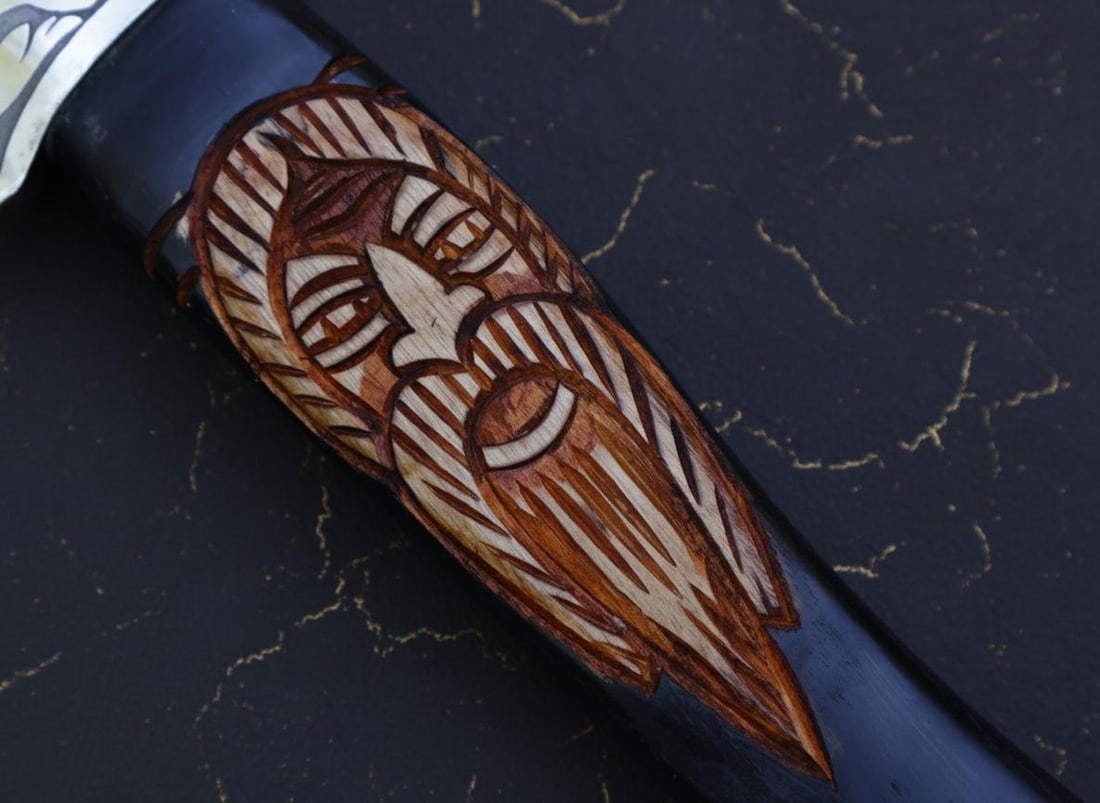 Handmade Viking Style Tomahawk Axe with Etched Carbon Steel Blade & Ash Handle - 6