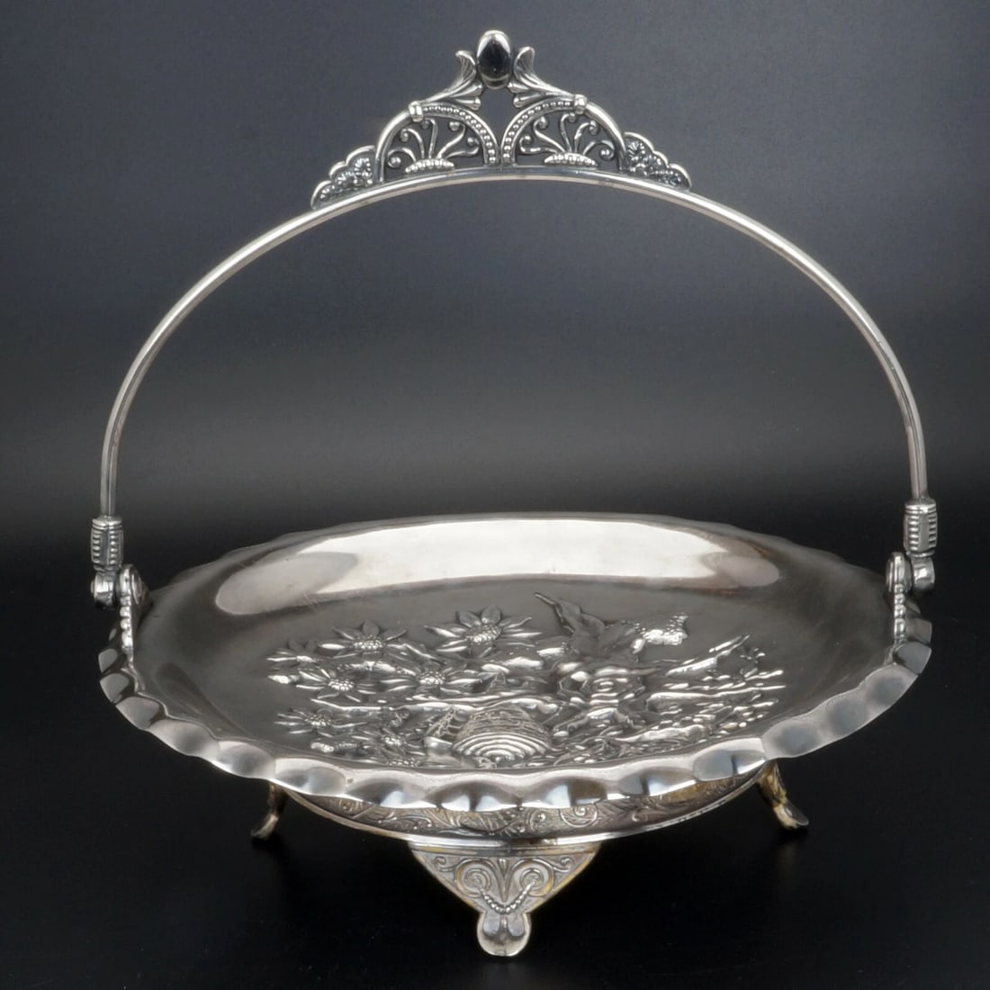 Victorian Silverplate Cake Basket Seashell - 2