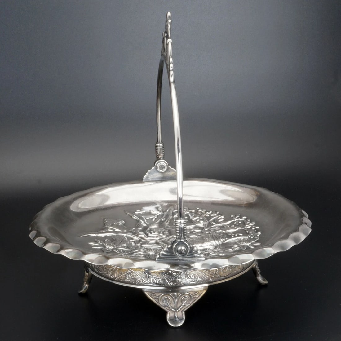 Victorian Silverplate Cake Basket Seashell - 5