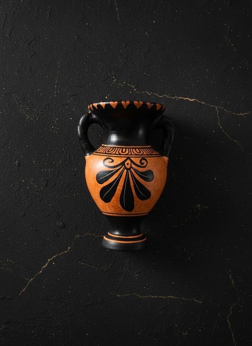 Hand Painted Amphora Vase from Greece, Vintage 2 Handled Decorative Art 5.25" - 2