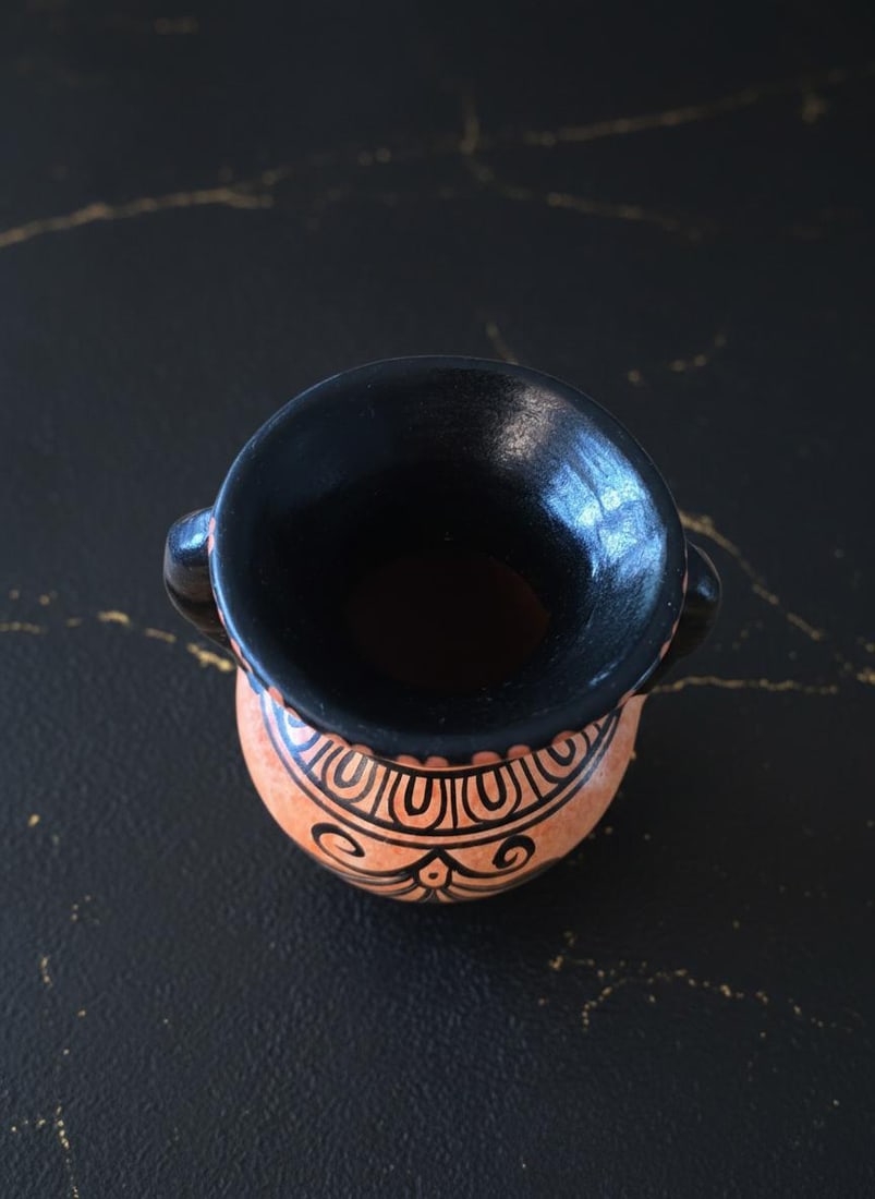 Hand Painted Amphora Vase from Greece, Vintage 2 Handled Decorative Art 5.25" - 3