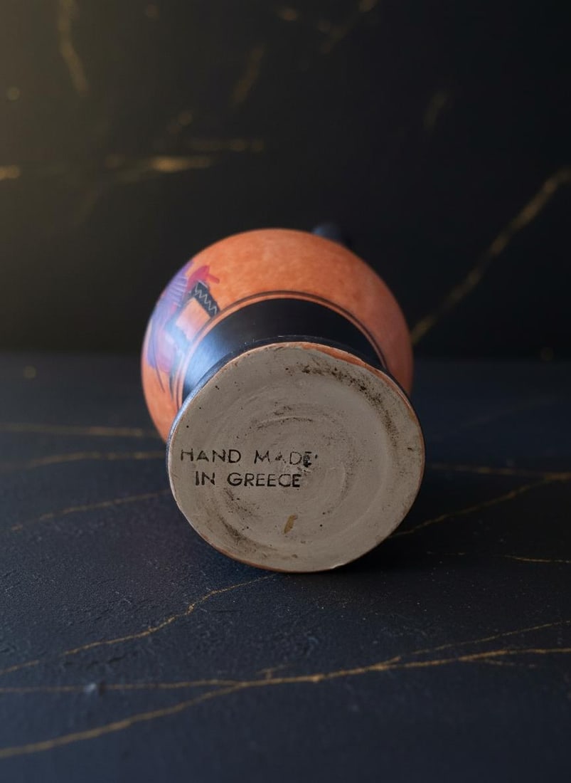 Hand Painted Amphora Vase from Greece, Vintage 2 Handled Decorative Art 5.25" - 4