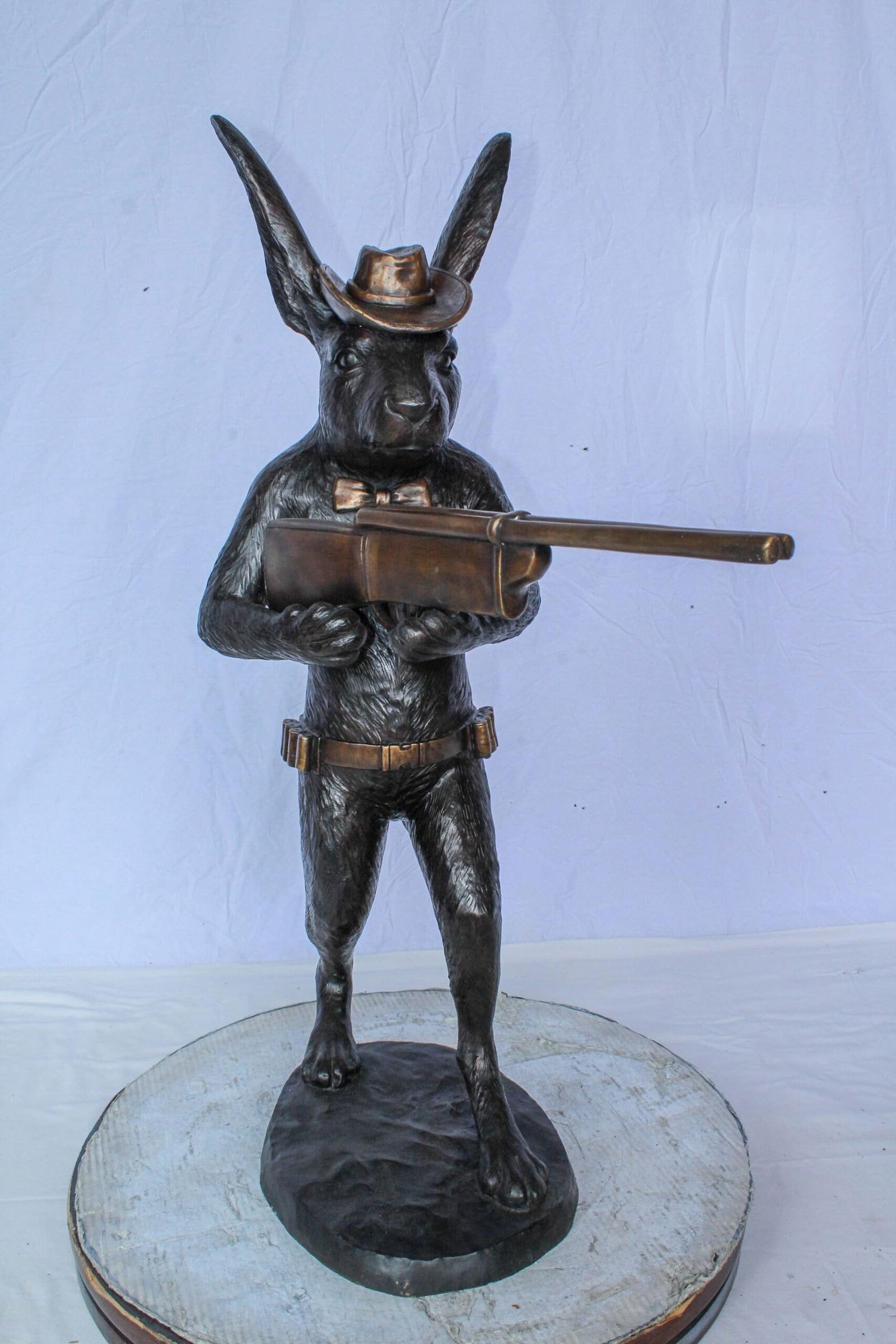 Bronze Statue of Cowboy Rabbit Holding Rifle 22" x 13" x 35"H - 9