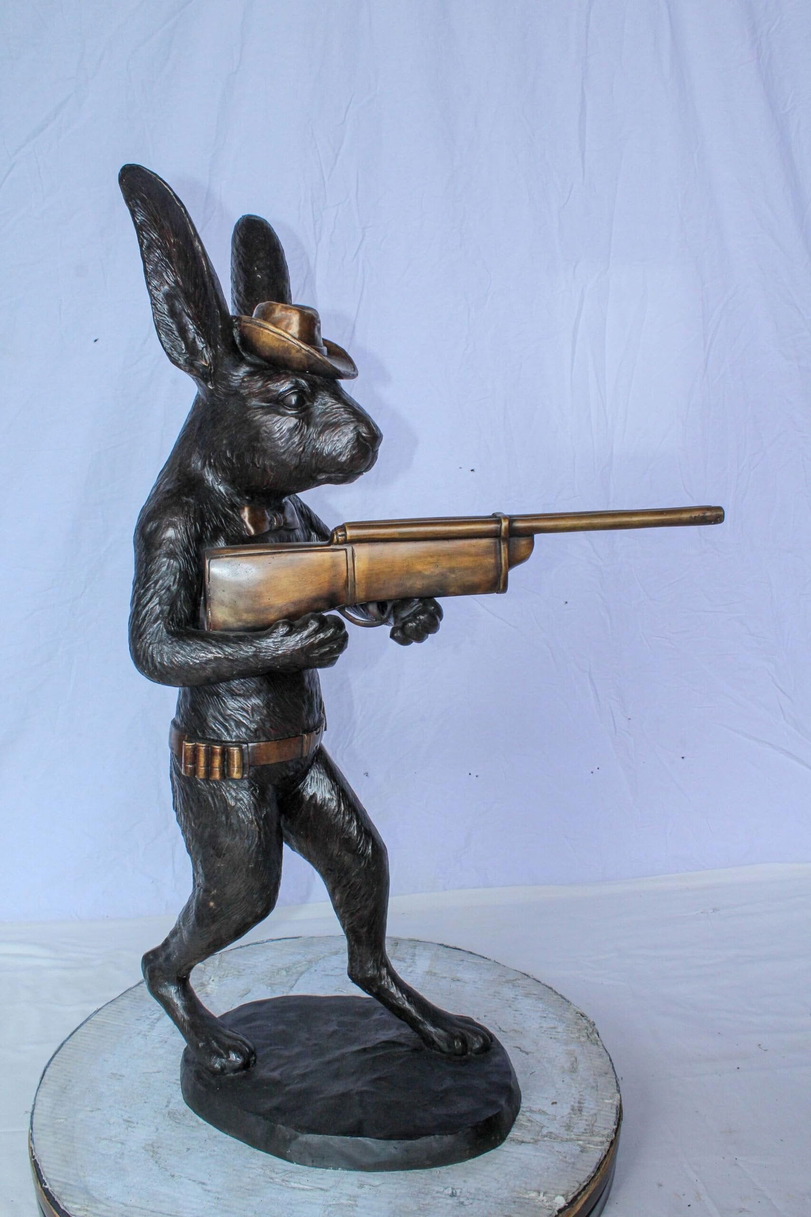 Bronze Statue of Cowboy Rabbit Holding Rifle 22" x 13" x 35"H - 10