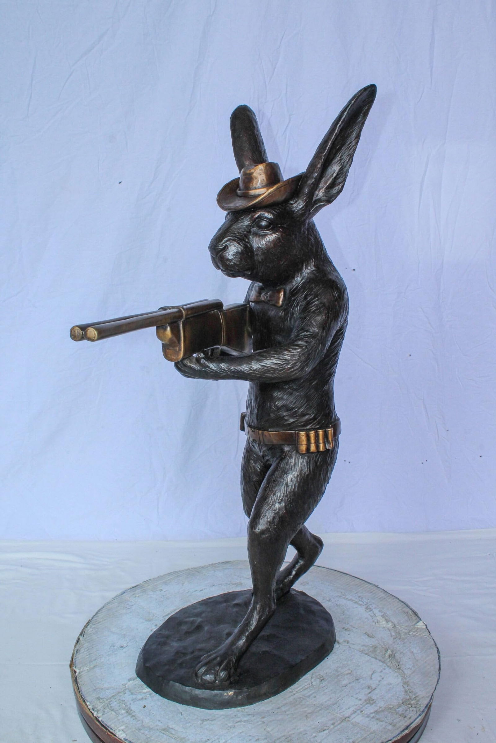 Bronze Statue of Cowboy Rabbit Holding Rifle 22" x 13" x 35"H - 6