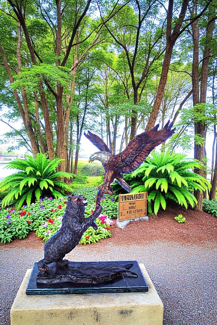 Bronze Statue of an Eagle and Bear Fighting for Fish Prey 24" x 9" x 28"H - 2