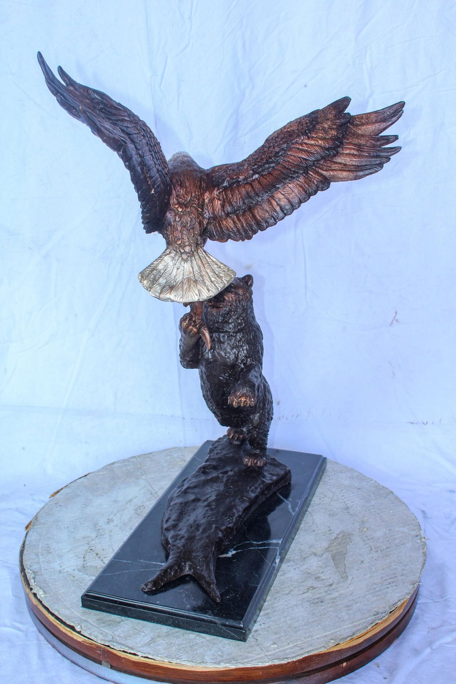 Bronze Statue of an Eagle and Bear Fighting for Fish Prey 24" x 9" x 28"H - 7