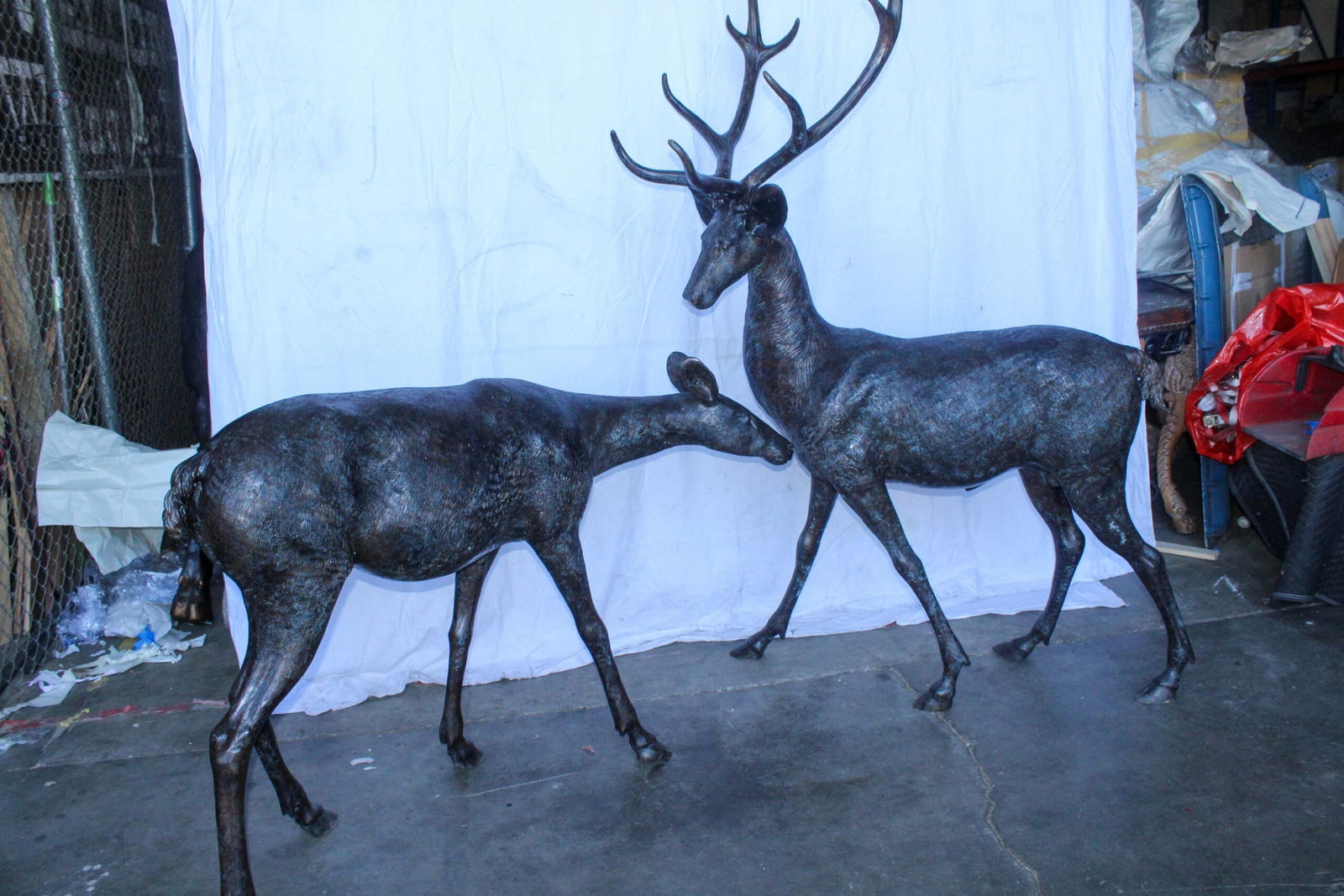 Life Size Bronze Statues of a Pair of Deer, Wildlife Display 58" x 18" x 58"H - 10