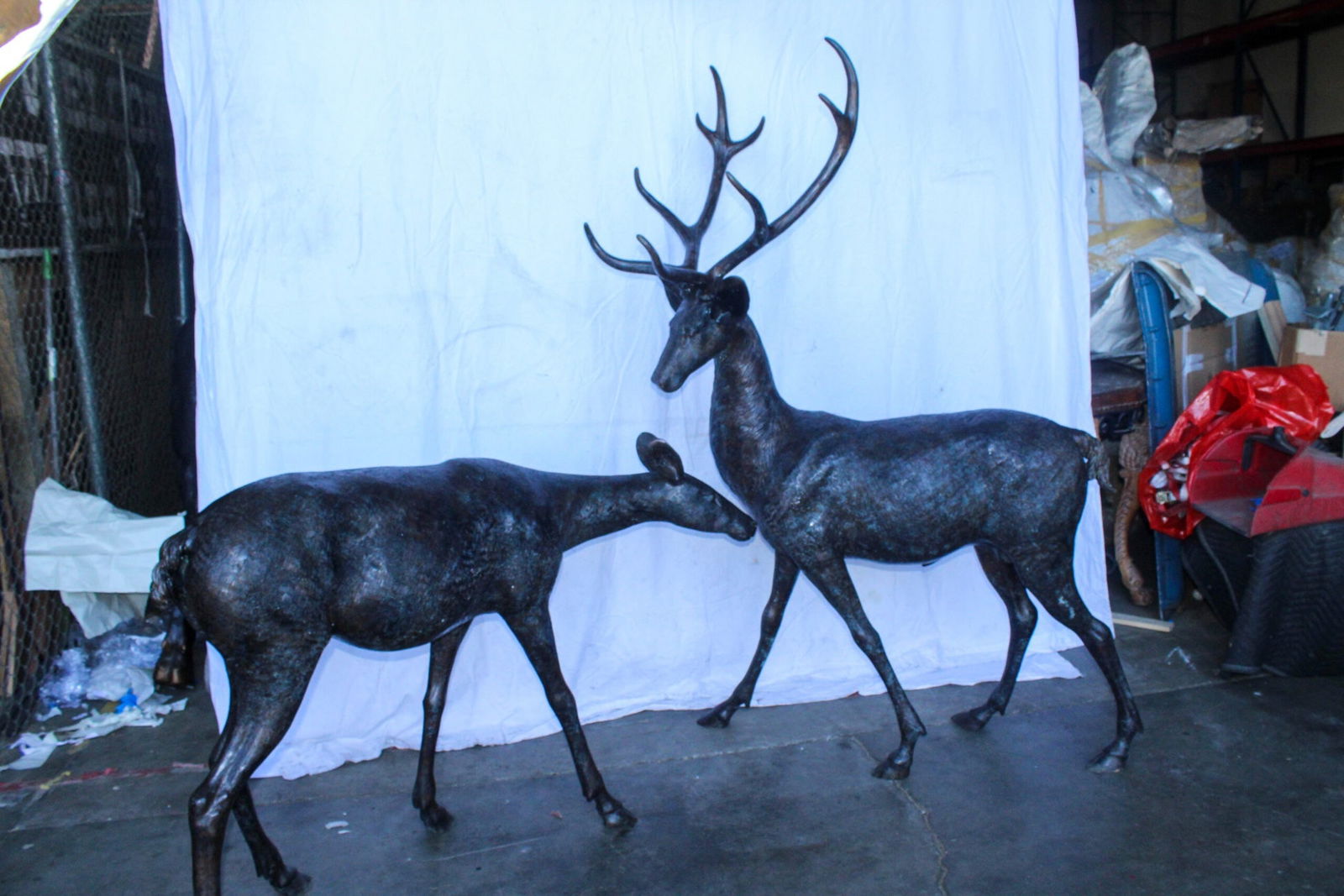 Life Size Bronze Statues of a Pair of Deer, Wildlife Display 58" x 18" x 58"H - 11
