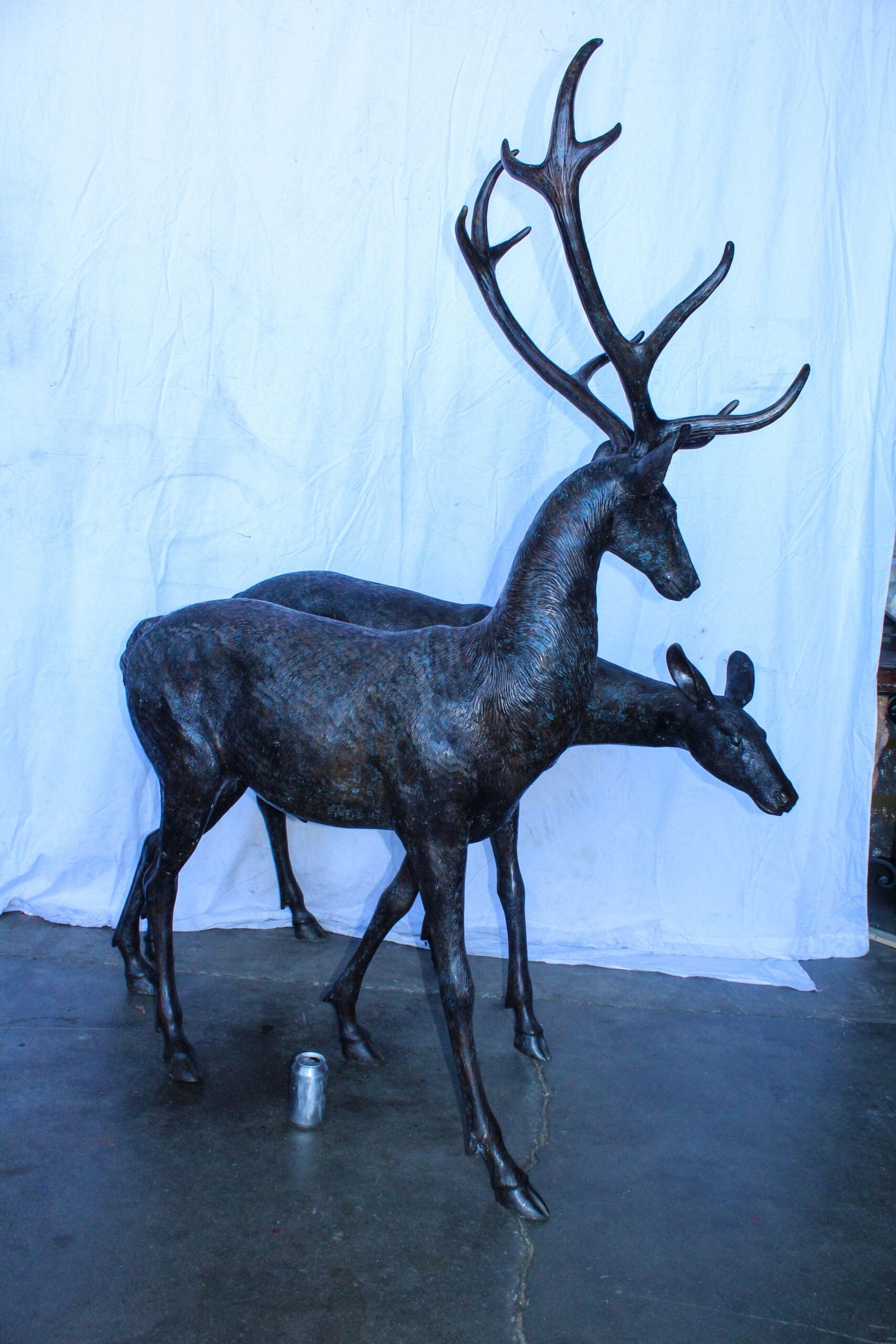 Life Size Bronze Statues of a Pair of Deer, Wildlife Display 58" x 18" x 58"H - 5
