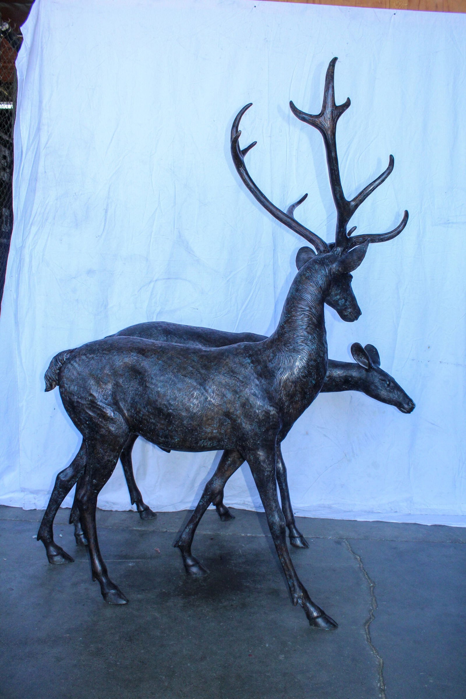 Life Size Bronze Statues of a Pair of Deer, Wildlife Display 58" x 18" x 58"H - 6