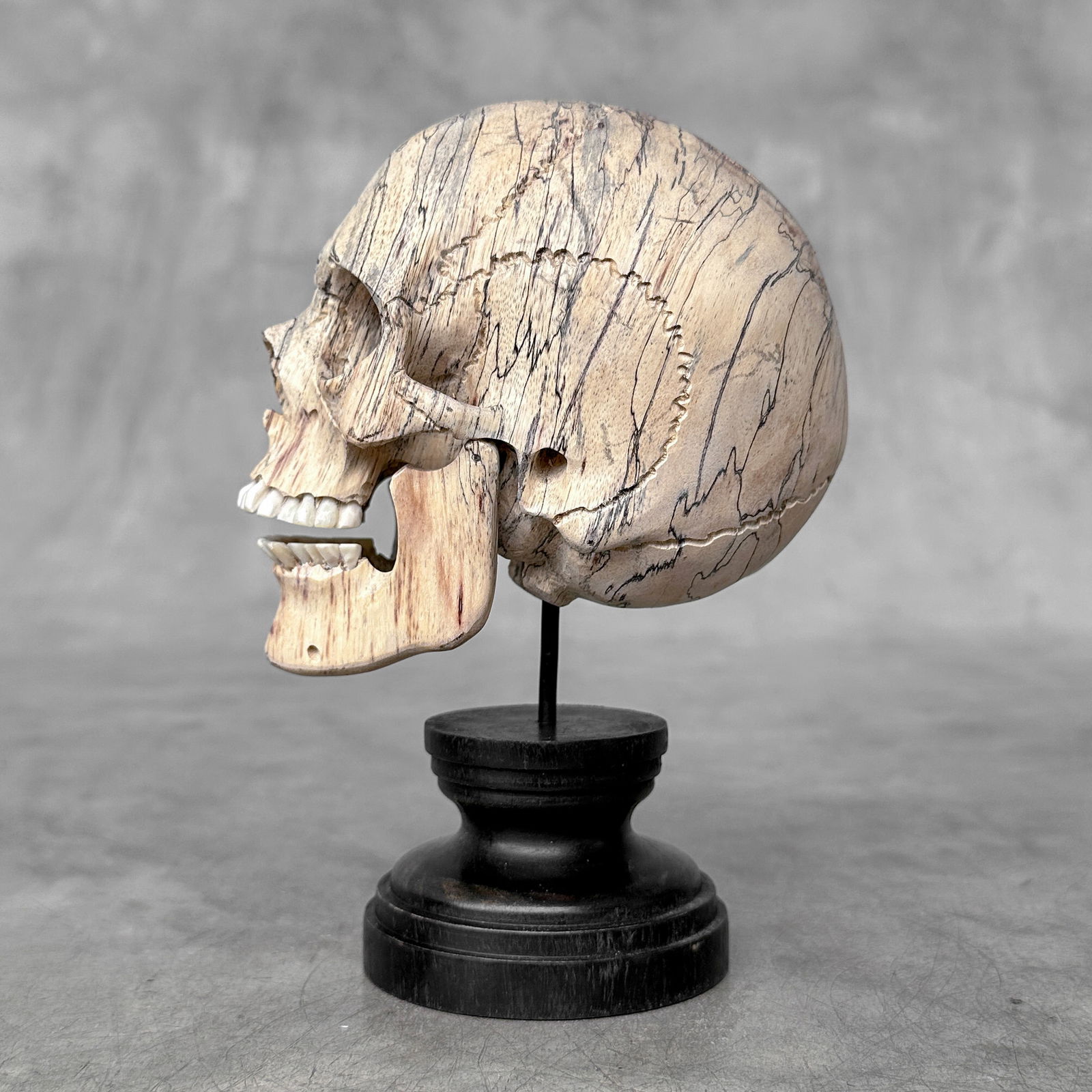 Wonderful human skull with a beautiful grain on a custom stand - 5