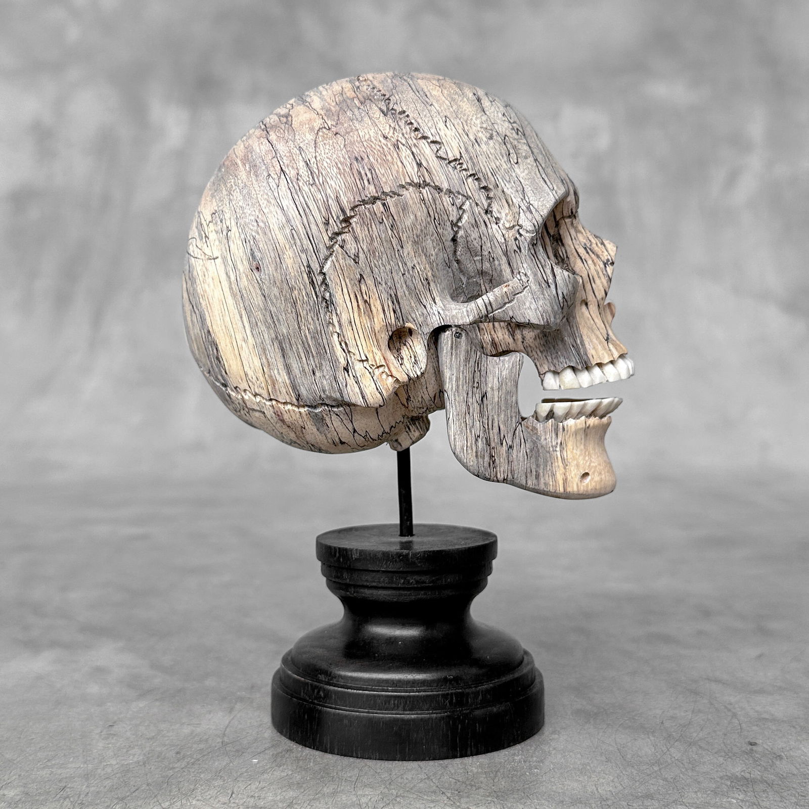 Wonderful human skull with a beautiful grain on a custom stand - 7