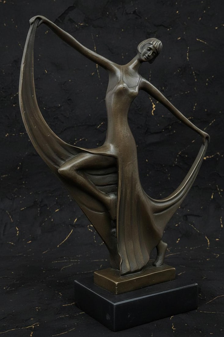 Signed Milo Bronze Sculpture of a Graceful Dancer Art Deco Statue on Marble Base - 3