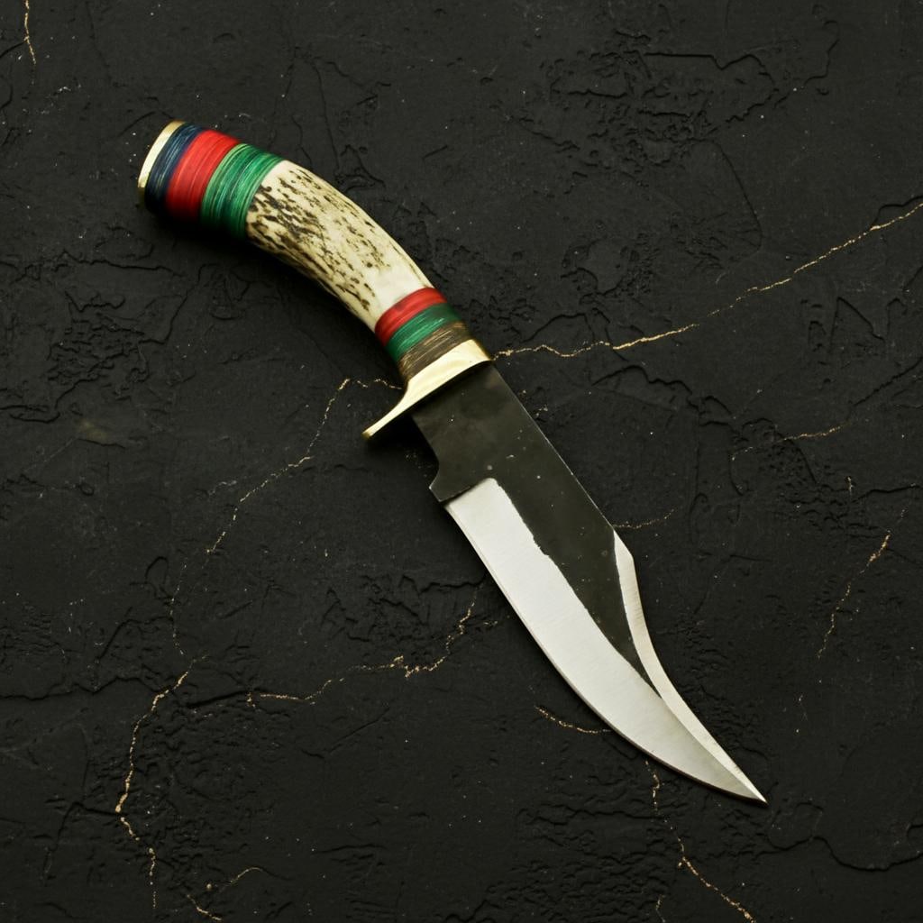 Handmade 512-Layer Damascus Steel Hunting Knife with Stag Horn Handle & Sheath - 2