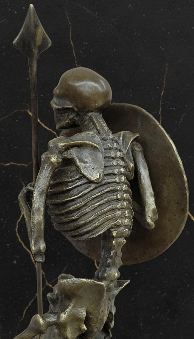 Skeleton Warrior on Skull Bronze Statue by Milo Modern Macabre Art Figure - 8