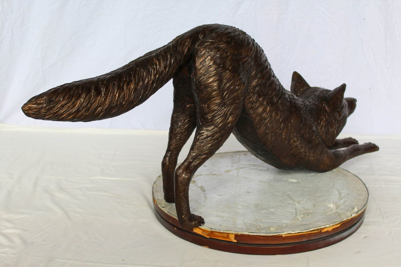 Bronze Wolf Stretching Statue - Handcrafted Lost Wax Wildlife Sculpture with Natural Patina Finish - 10