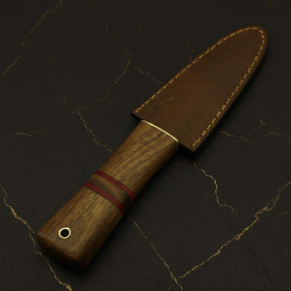 Rosewood Handle Scottish Dirk Knife, 8 inch Stainless Steel Blade, Custom Leather Sheath - 5