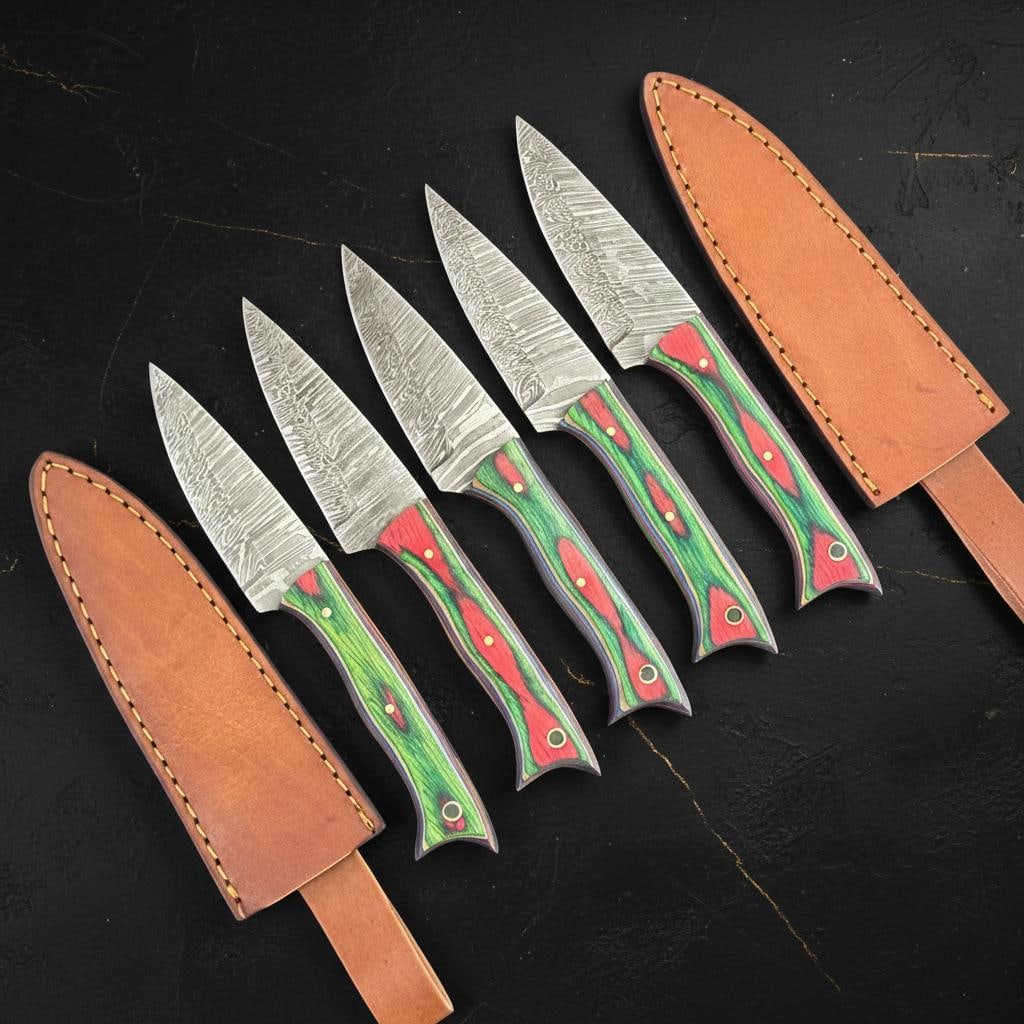 Handmade 5-Piece Damascus Steel Steak Knife Set with Pakka Wood Handles (1 of 6)