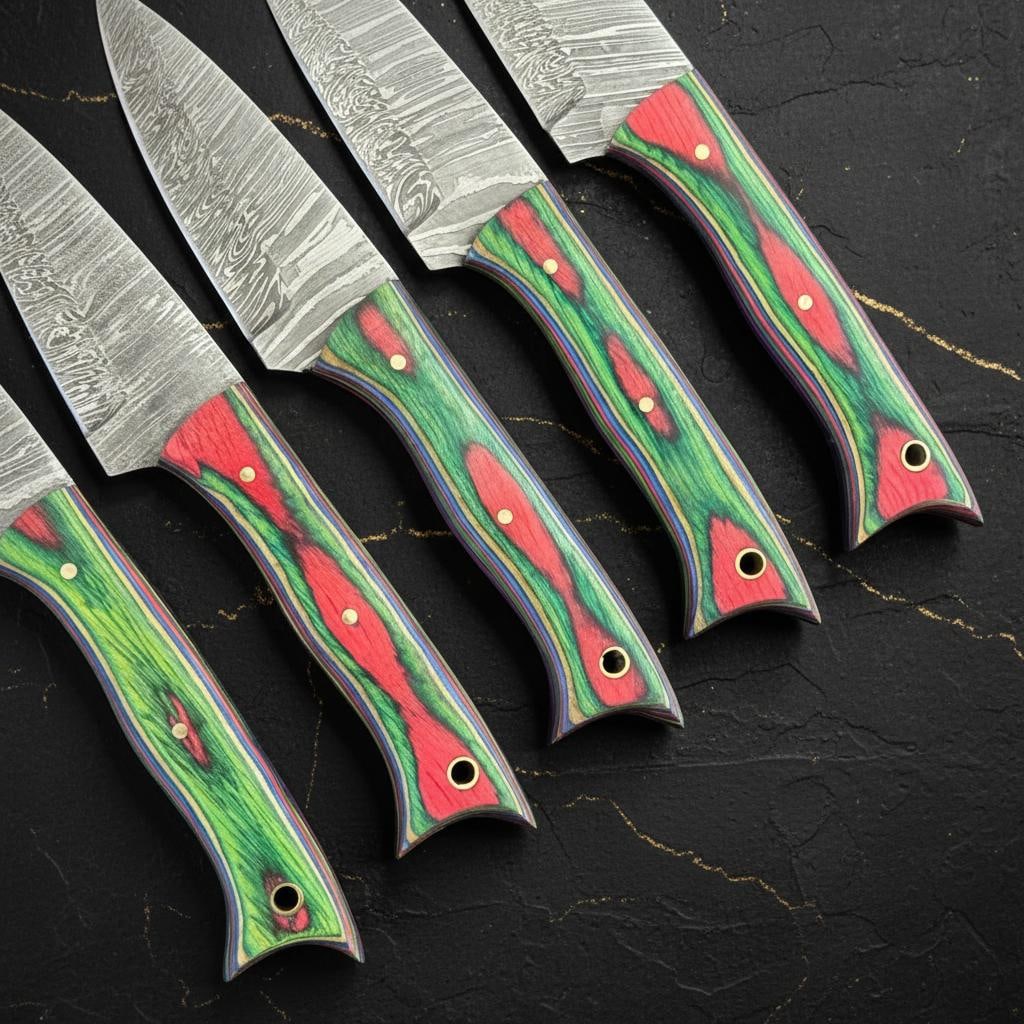 Handmade 5-Piece Damascus Steel Steak Knife Set with Pakka Wood Handles - 3