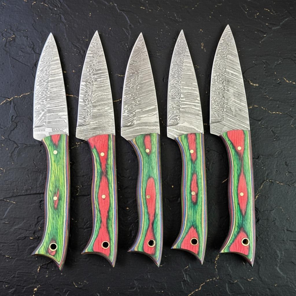 Handmade 5-Piece Damascus Steel Steak Knife Set with Pakka Wood Handles - 4