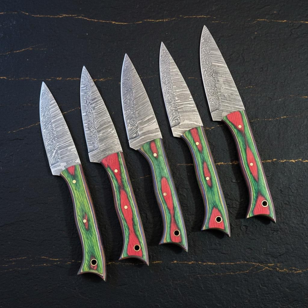 Handmade 5-Piece Damascus Steel Steak Knife Set with Pakka Wood Handles - 6