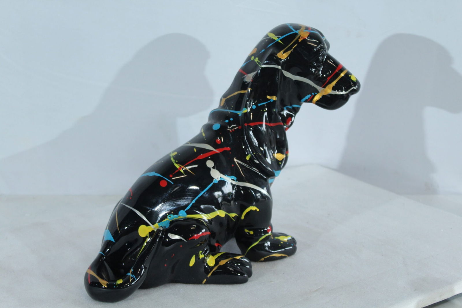 Resin Basset Hound Statue -Colorful Indoor/Outdoor Dog Sculpture with Abstract Pain Design on Glossy - 2