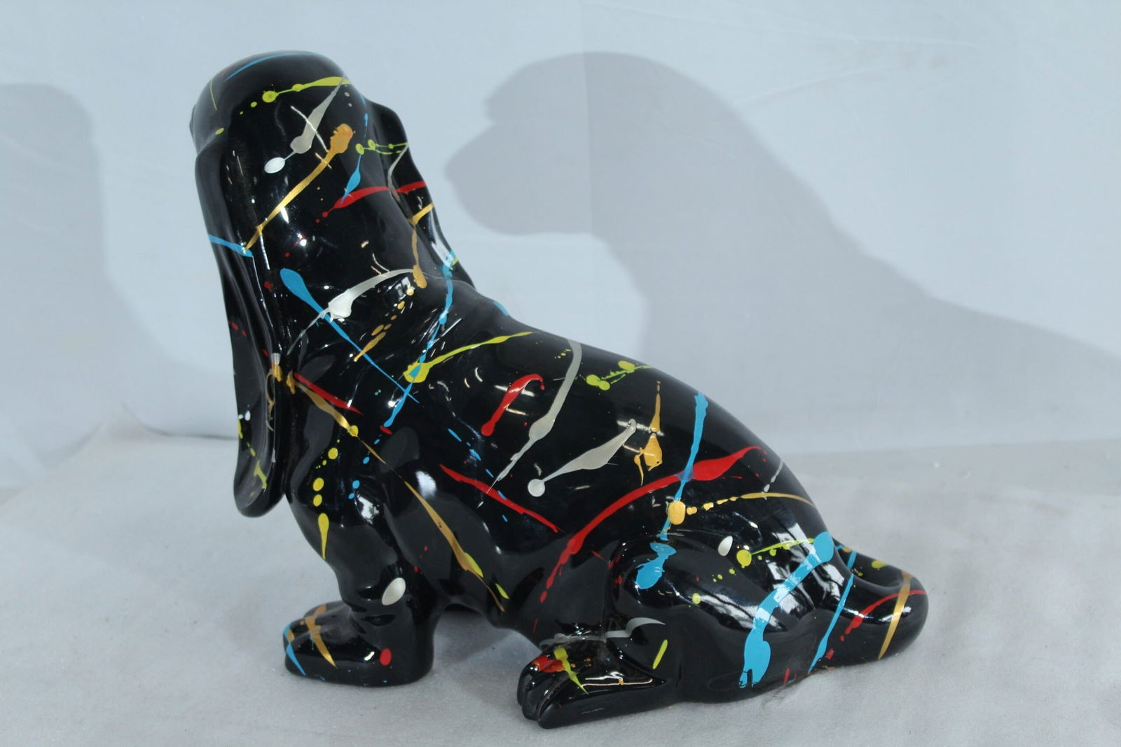 Resin Basset Hound Statue -Colorful Indoor/Outdoor Dog Sculpture with Abstract Pain Design on Glossy - 6