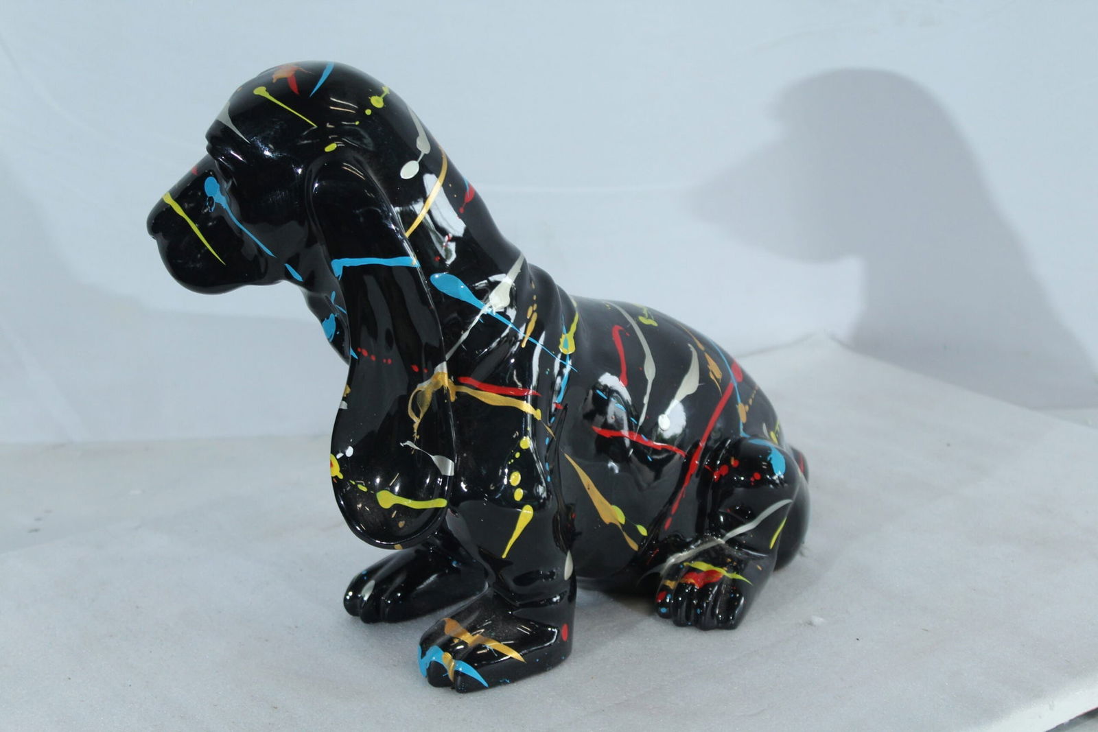 Resin Basset Hound Statue -Colorful Indoor/Outdoor Dog Sculpture with Abstract Pain Design on Glossy - 7