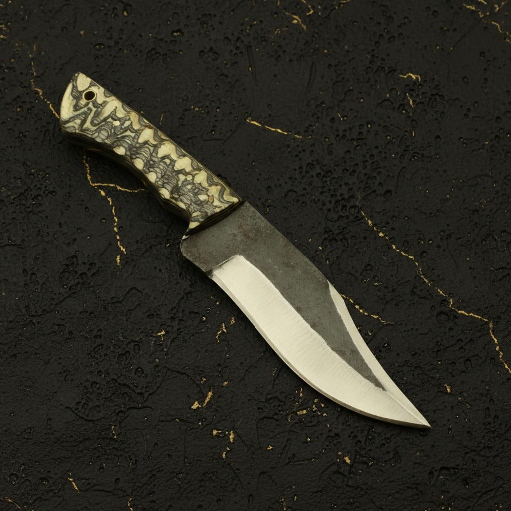 Olive Wood Handle Fixed Blade Hunting Knife, Hand Forged from Carbon Steel Railroad Spike - 2