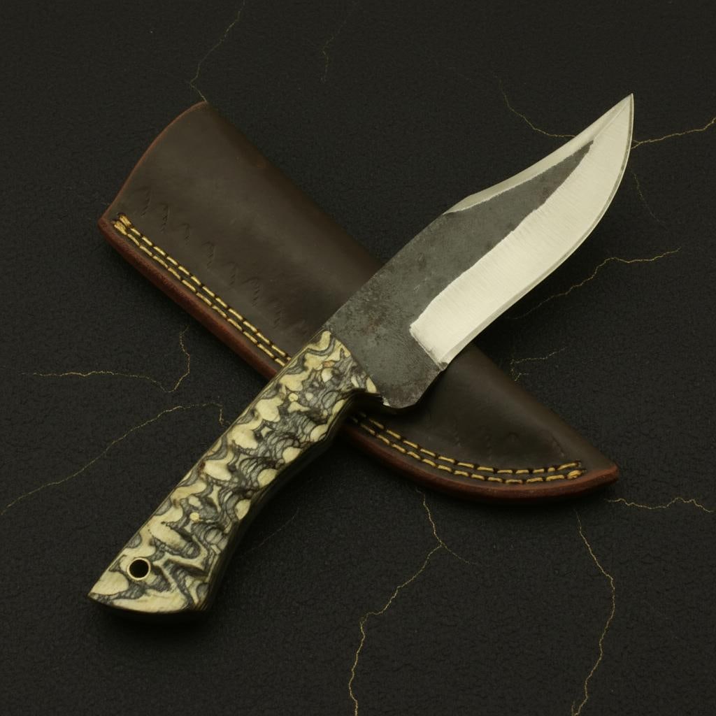 Olive Wood Handle Fixed Blade Hunting Knife, Hand Forged from Carbon Steel Railroad Spike - 4