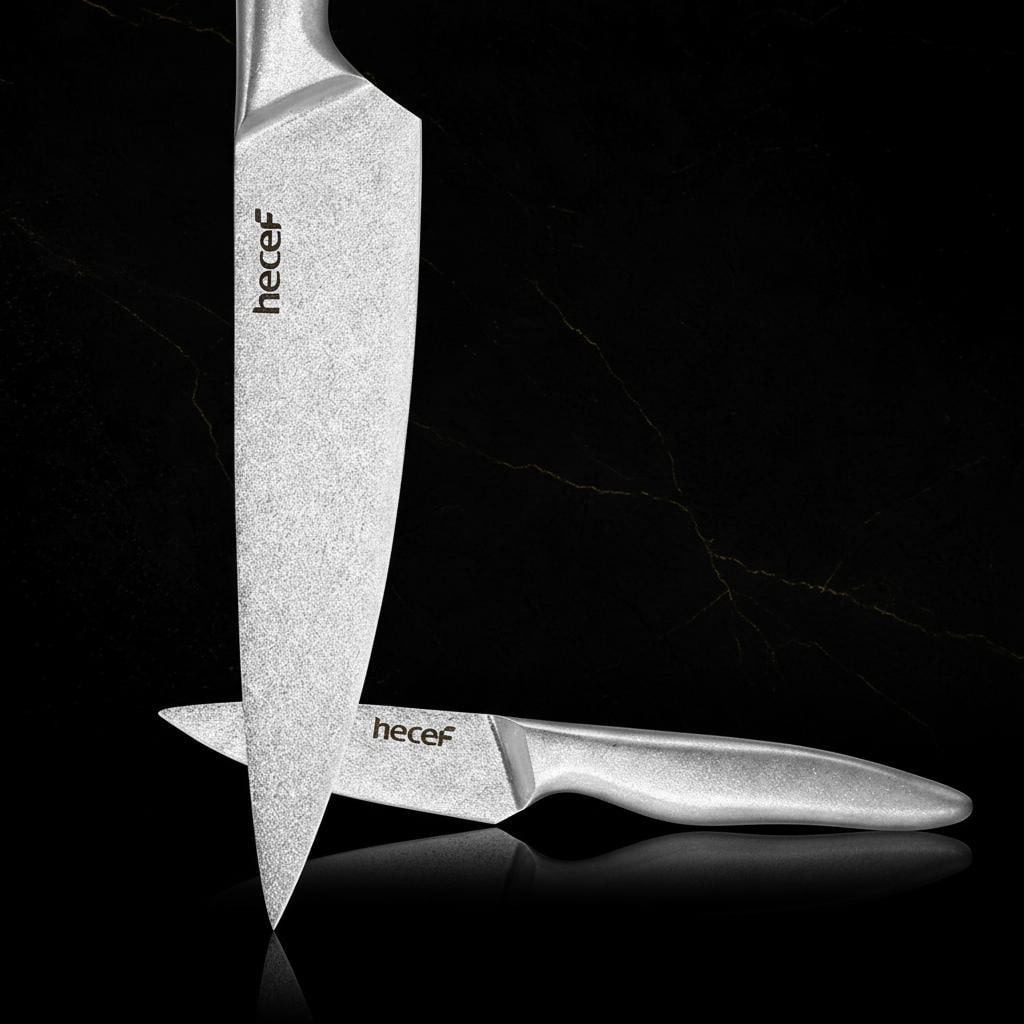 Professional 5pc Chef Knife Set with Roll Bag Stonewashed Stainless Steel Cutlery - 5