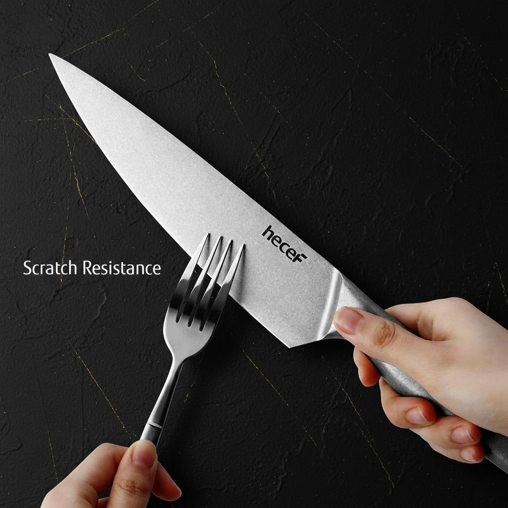 Professional 5pc Chef Knife Set with Roll Bag Stonewashed Stainless Steel Cutlery - 6