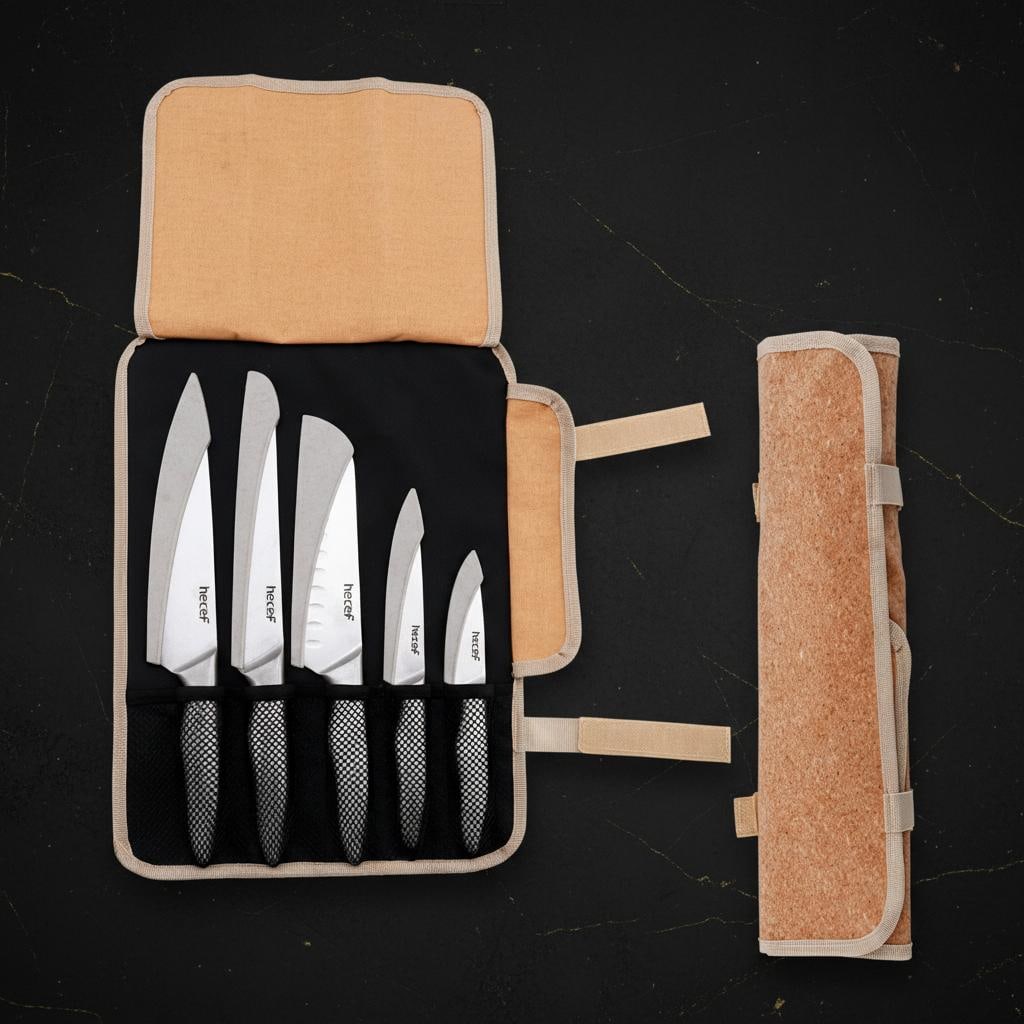 Professional 5pc Chef Knife Set with Roll Bag Stonewashed Stainless Steel Cutlery - 7