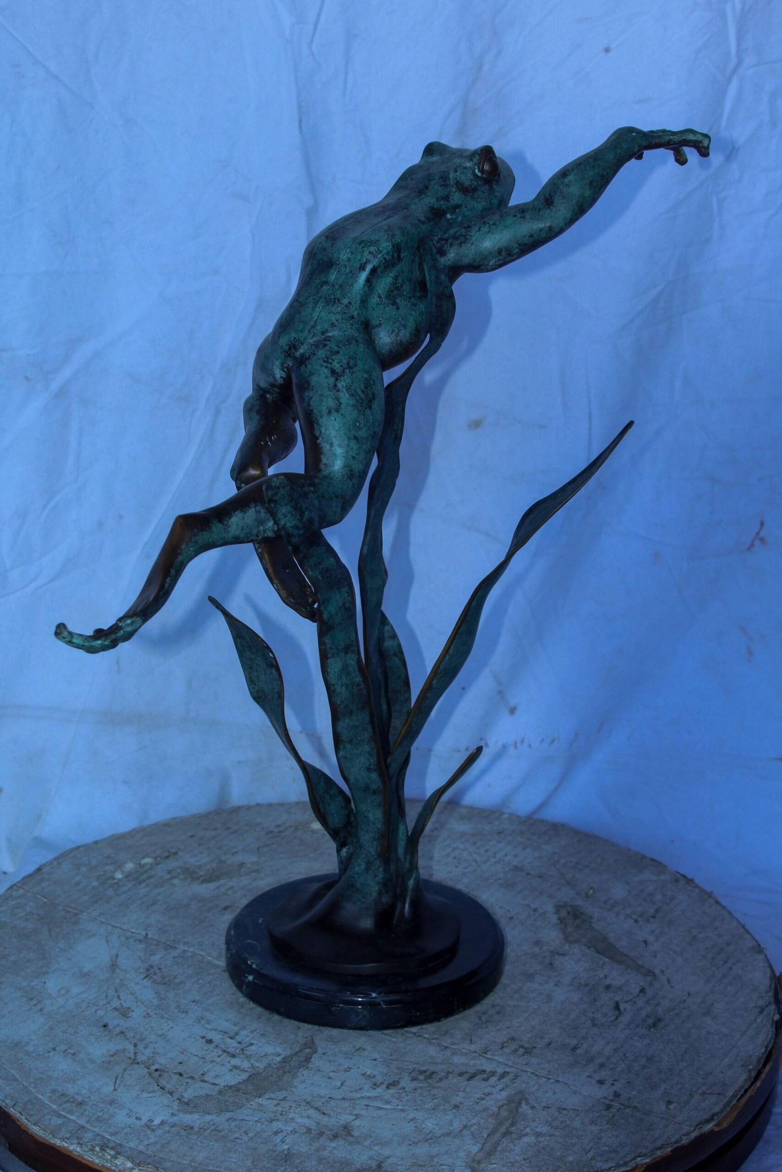 Frog Leaping Over Grass Bronze Statue 23" x 11" x 24"H - 10