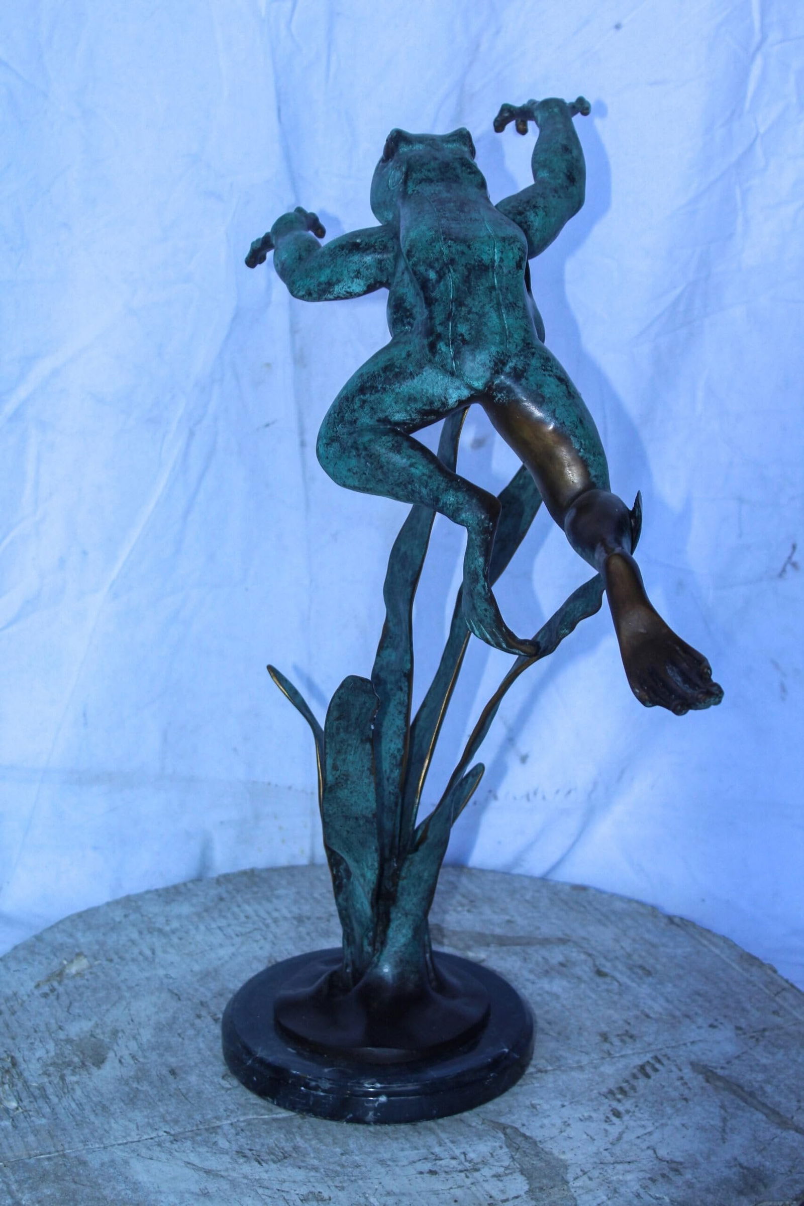 Frog Leaping Over Grass Bronze Statue 23" x 11" x 24"H - 11