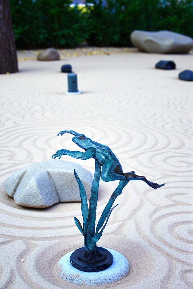 Frog Leaping Over Grass Bronze Statue 23" x 11" x 24"H - 2