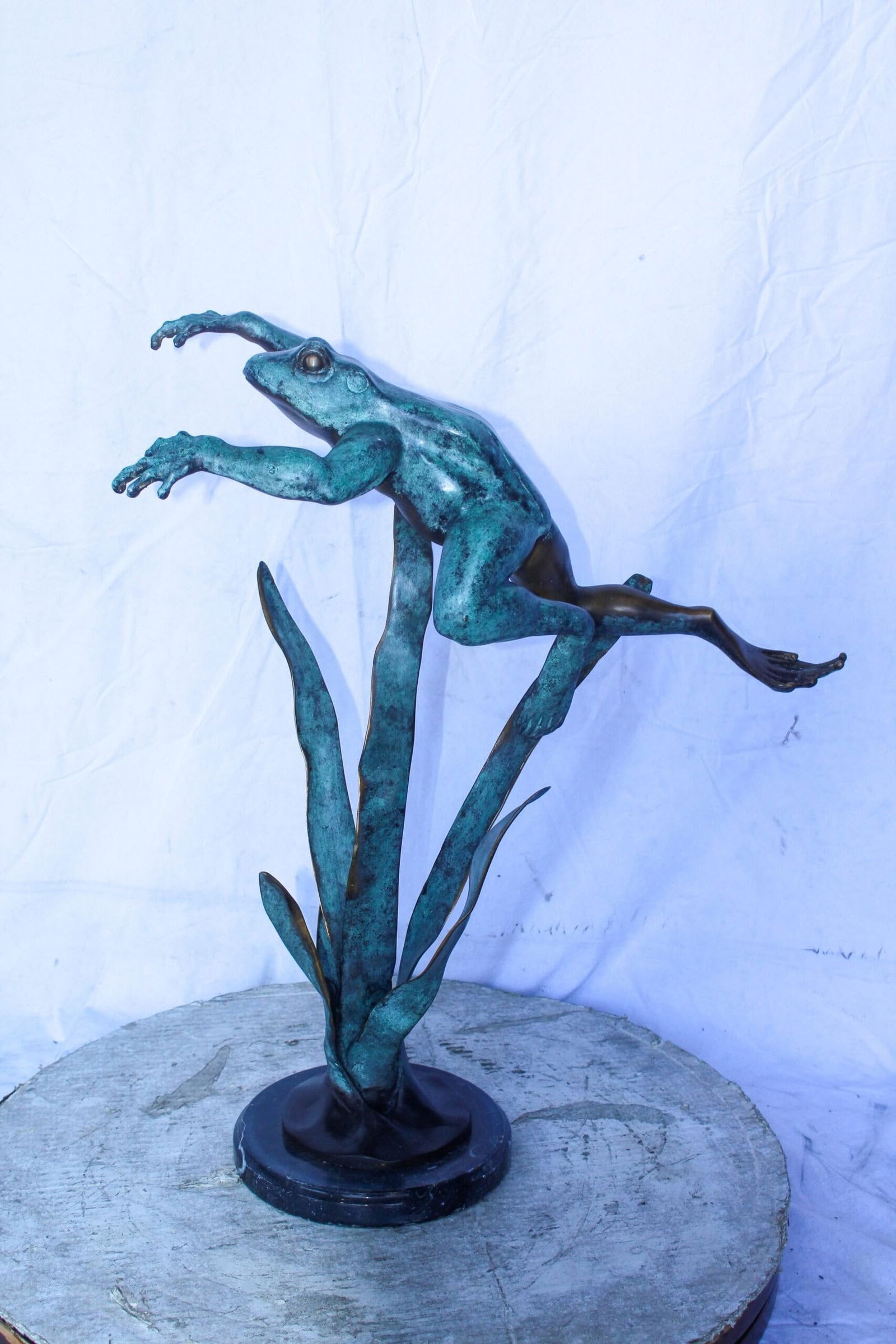 Frog Leaping Over Grass Bronze Statue 23" x 11" x 24"H - 4
