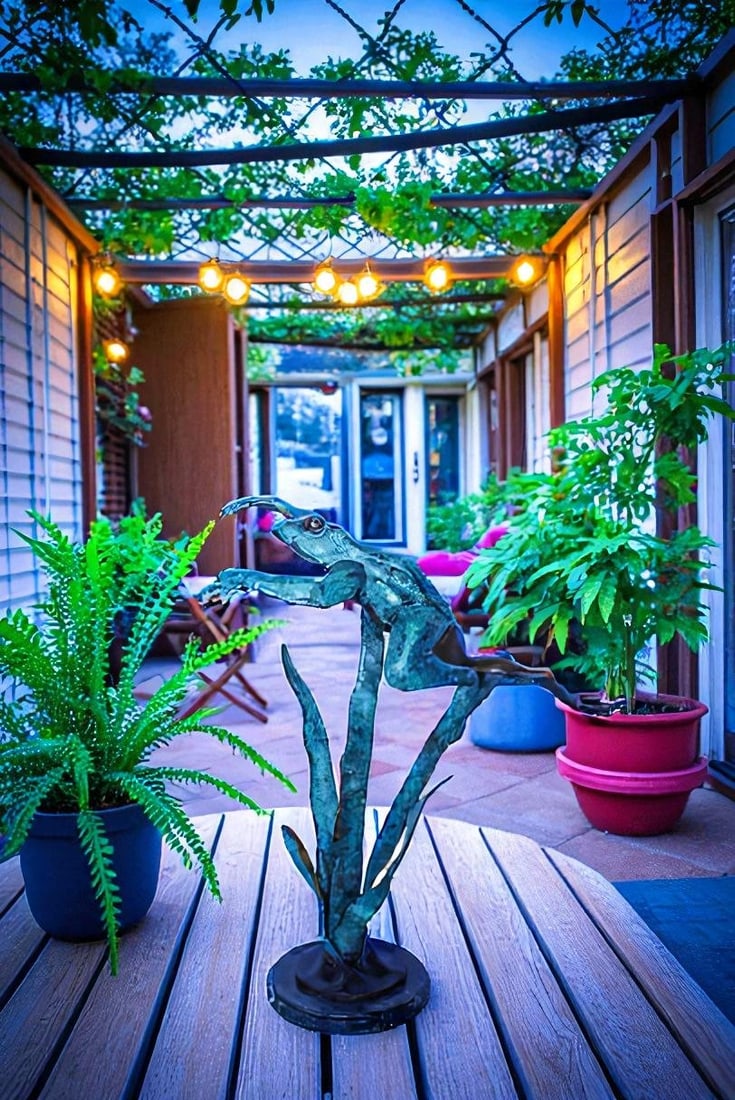 Frog Leaping Over Grass Bronze Statue 23" x 11" x 24"H - 5