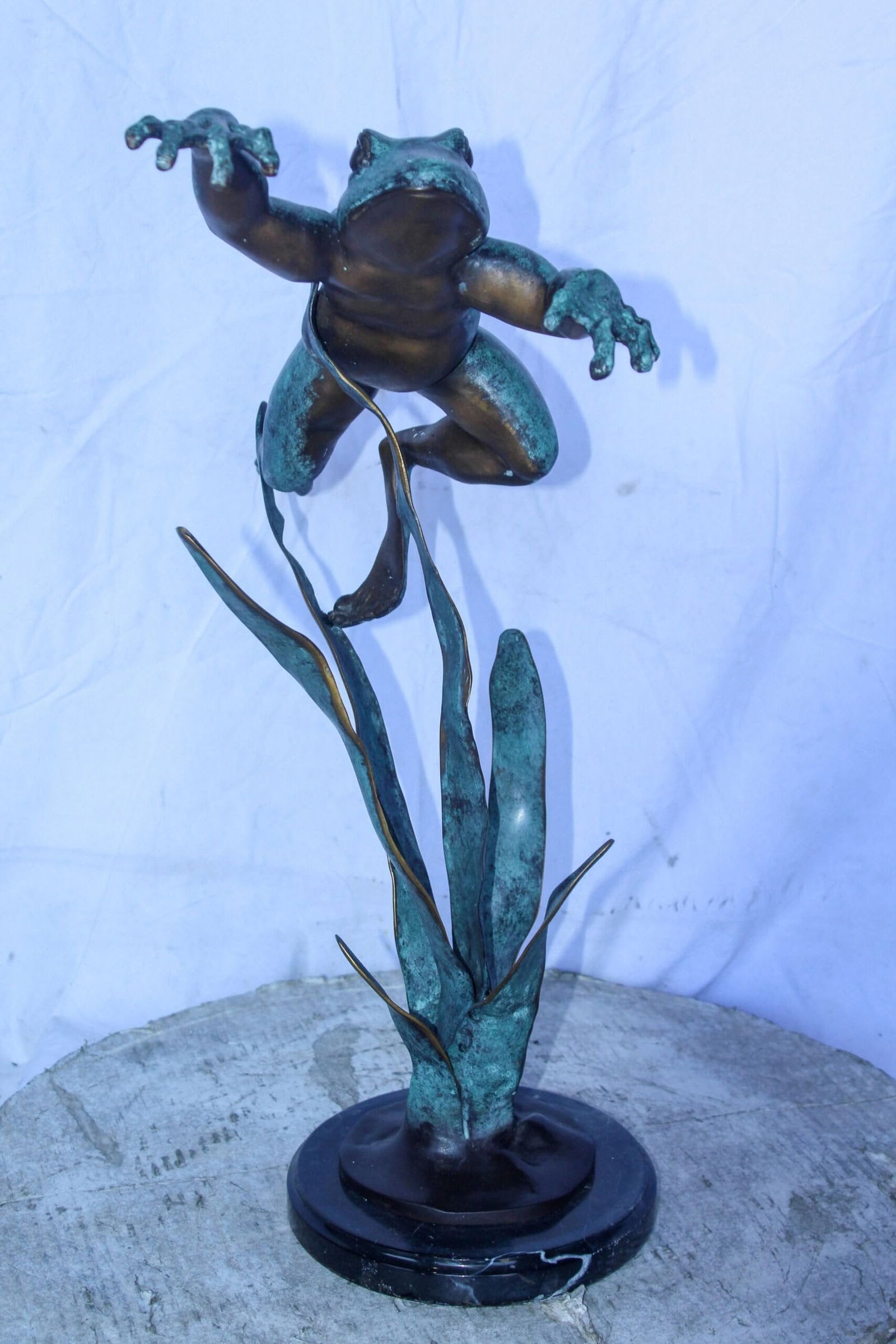 Frog Leaping Over Grass Bronze Statue 23" x 11" x 24"H - 7