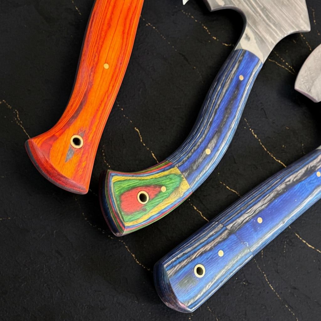 Set of 3 Handcrafted Damascus Steel Hatchets, 9-inch Axes with Pakka Wood & Resin Grips - 4