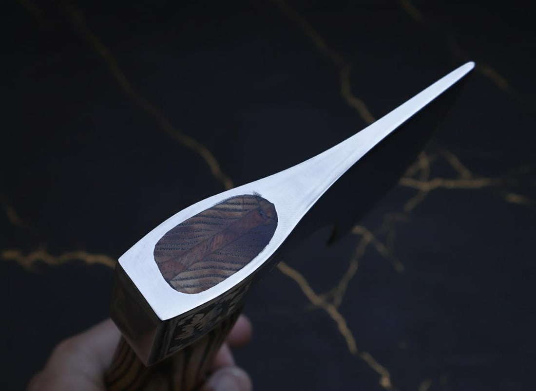 Hand Forged Viking Axe Tomahawk with Engraved Ash Wood Handle & Leather Sheath - 7