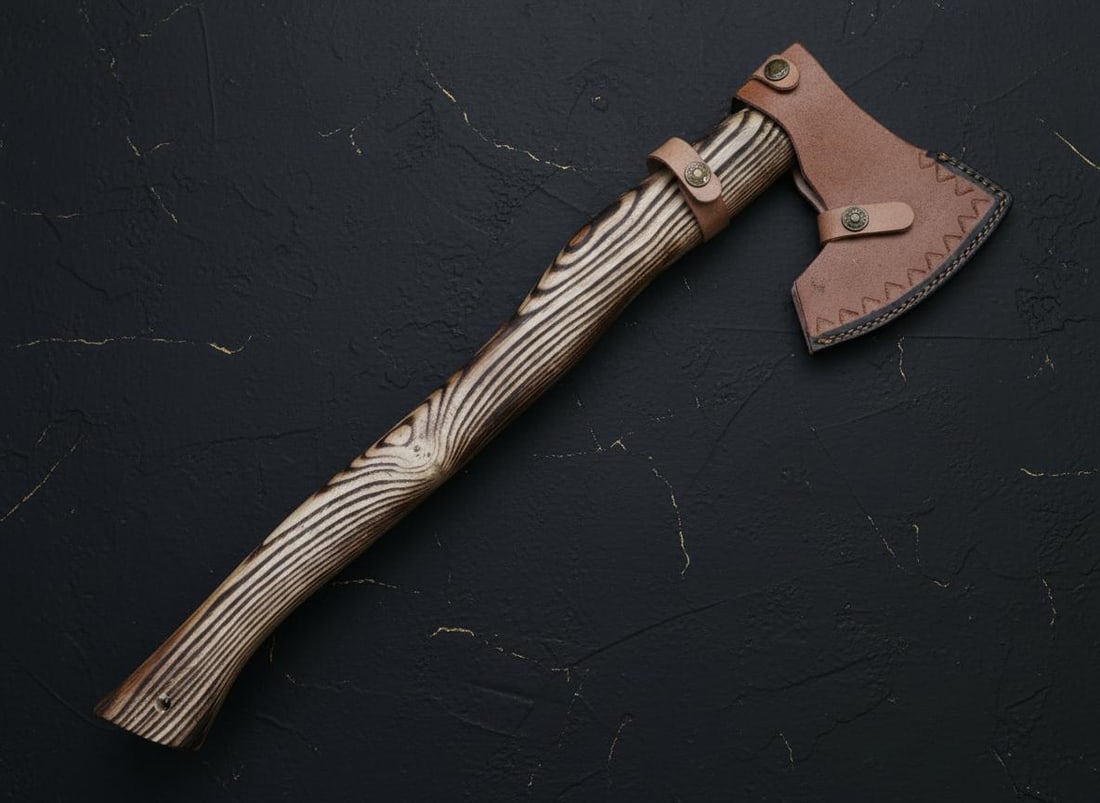 Hand Forged Viking Axe Tomahawk with Engraved Ash Wood Handle & Leather Sheath - 9