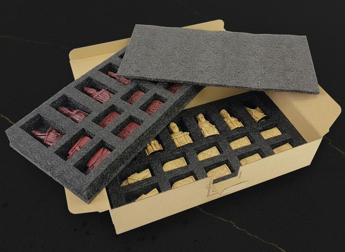 Isle of Lewis Mini Chessmen Set in Red & Antique White, 2 3/8" King, No Board - 2