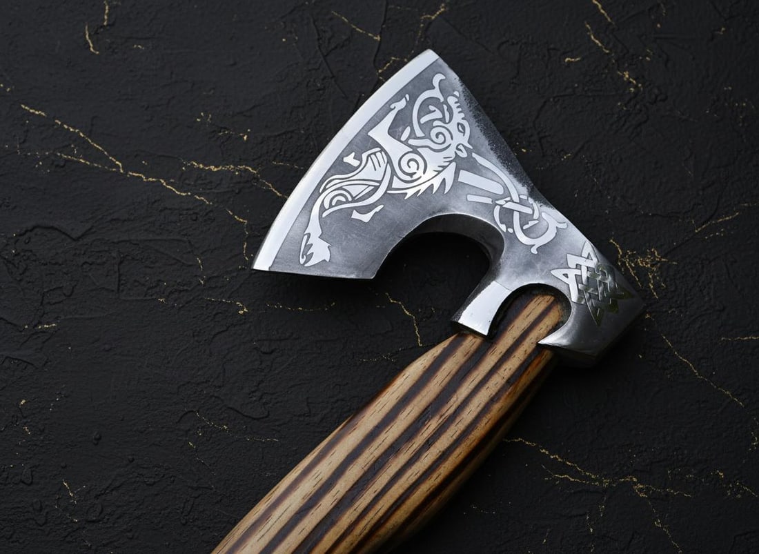 Forged Carbon Steel Viking Axe Tomahawk Hatchet w/ Ash Wood Handle & Sheath - 10