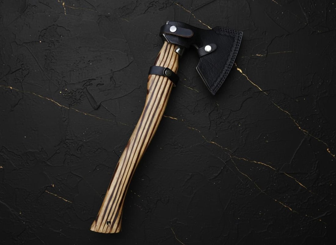 Forged Carbon Steel Viking Axe Tomahawk Hatchet w/ Ash Wood Handle & Sheath - 11