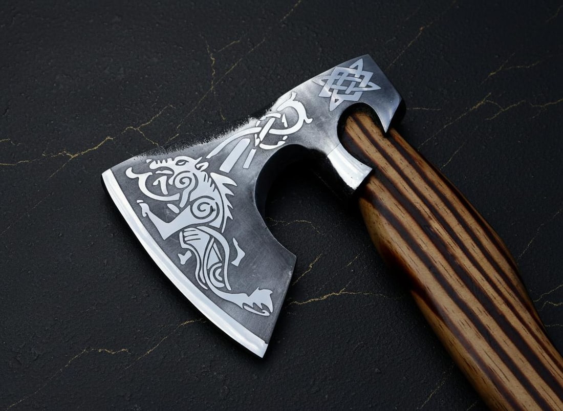 Forged Carbon Steel Viking Axe Tomahawk Hatchet w/ Ash Wood Handle & Sheath - 3