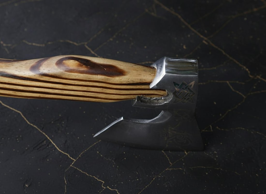 Forged Carbon Steel Viking Axe Tomahawk Hatchet w/ Ash Wood Handle & Sheath - 9