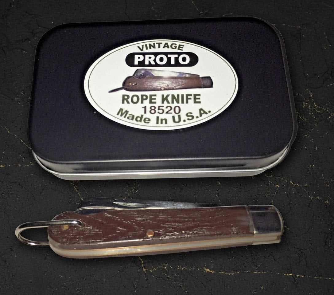 Vintage USA Made PROTO Sheepsfoot Rope Knife, New Old Stock in Original Tin Box - 2